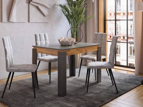 Стол обеденный раздвижной Гермес 2 графит/дуб крафт золотой