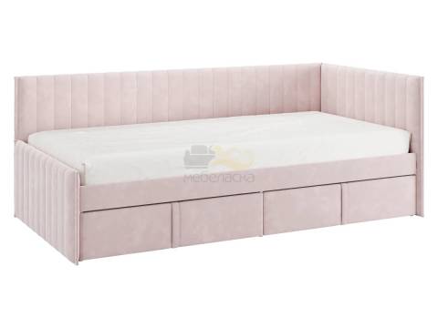 Кровать-тахта с ящиками Твикс цвет велюра нежно-розовый