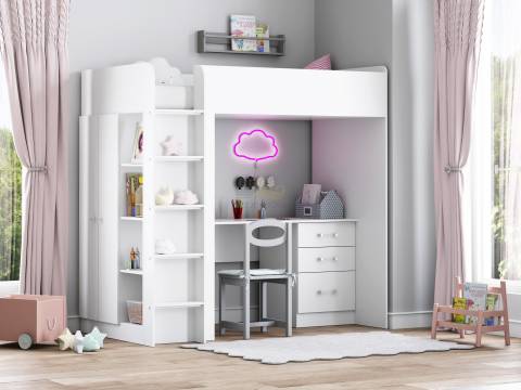 Кровать чердак Теремок 3 Белый