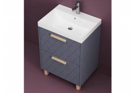 Тумба Кристалл 80 напольная 2 ящика ручка дуб, раковина Слим 80 шато азур