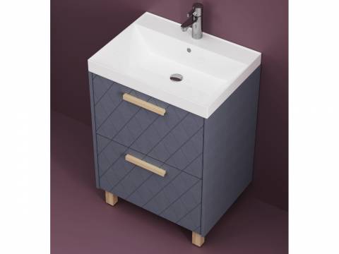 Тумба Кристалл 80 напольная 2 ящика ручка дуб, раковина Комфорт 80 шато азур