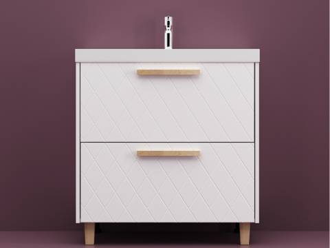 Тумба Кристалл 80 напольная 2 ящика ручка дуб, раковина Слим 80 Суфле