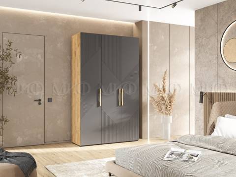 Шкаф 3-х створчатый (1350) Ирис Браш Графит, Дуб Крафт