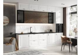 Кухня Престиж 3000 мм Компоновка №2 Браш Вайт/Прайм орех