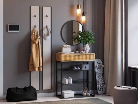 Прихожая Мебельсон К19 кашемир/дуб крафт золотой/черный муар