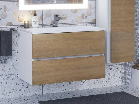 Тумба с раковиной Uperwood Barsa 80 см раковина белая-тумба белая/дуб сонома