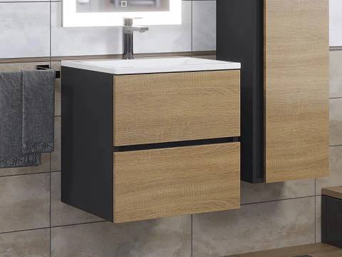 Тумба с раковиной Uperwood Barsa 50 см раковина белая-тумба черная/дуб сонома