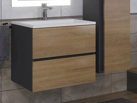 Тумба с раковиной Uperwood Barsa 60 см раковина белая-тумба черная/дуб сонома